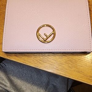 Fendi Pink Pebbled Leather Wallet with Gold-Tone Logo